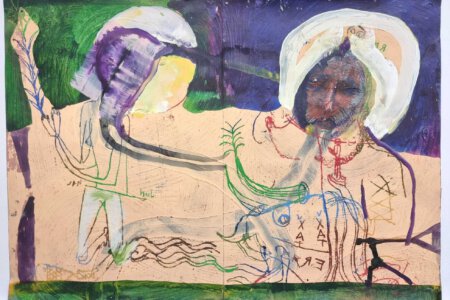 Stefan Heide, Bildender Kuenstler, Dozent im Atelierprojekt, Beidhändig gearbeitetes Bild